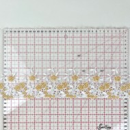 Dentelle fleurs dorés sur tulle blanc 18cm