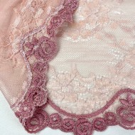 Dentelle fleurs roses sur tulle rose 21cm