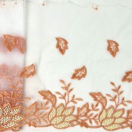 Dentelle feuilles jaunes oranges sur tulle blanc 20cm Dentelle feuilles jaunes oranges sur tulle blanc 20cm