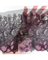 Dentelle fleurs parmes sur tulle violet foncé 20cm Dentelle fleurs parmes sur tulle violet foncé 20cm