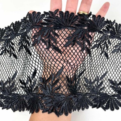 Dentelle macramé grillage en losange noir 16cm Dentelle macramé grillage en losange noir 16cm