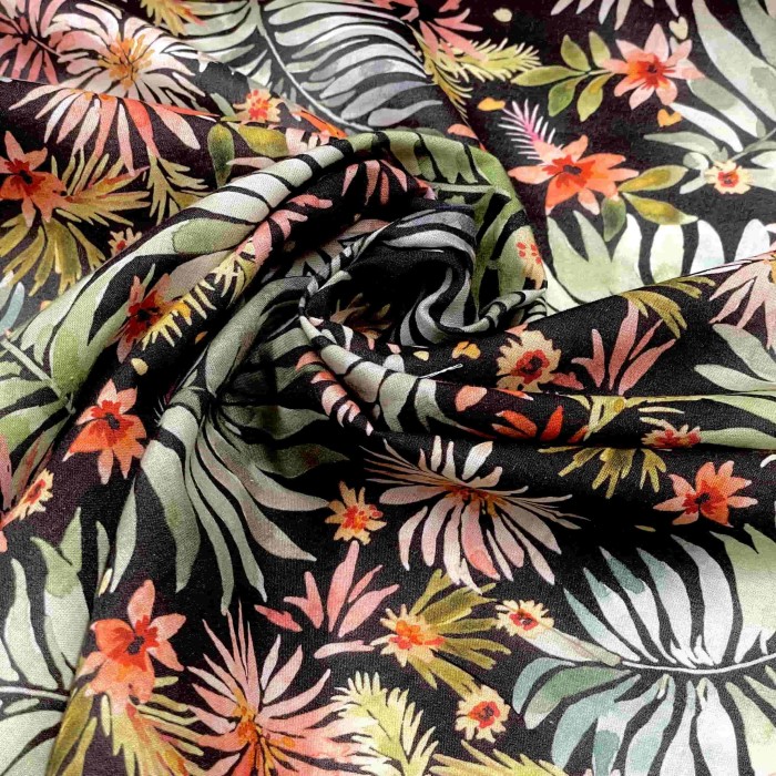 Tissu coton motifs nature multicolore