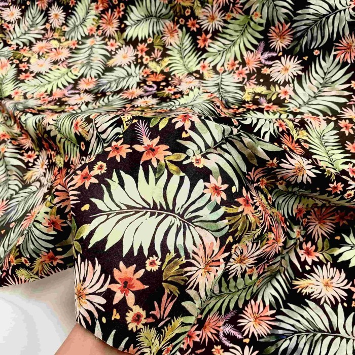 Tissu coton motifs nature multicolore