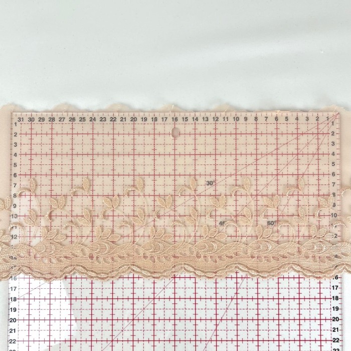 Dentelle vagues pêches sur tulle pêche 16cm Dentelle vagues pêches sur tulle pêche 16cm