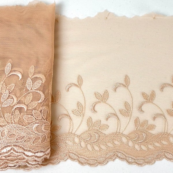 Dentelle vagues pêches sur tulle pêche 16cm Dentelle vagues pêches sur tulle pêche 16cm