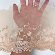 Dentelle vagues pêches sur tulle pêche 16cm Dentelle vagues pêches sur tulle pêche 16cm