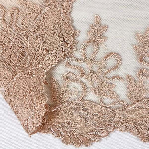 Dentelle fleurs pêches sur tulle pêche 19cm Dentelle fleurs pêches sur tulle pêche 19cm