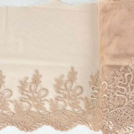 Dentelle fleurs pêches sur tulle pêche 19cm Dentelle fleurs pêches sur tulle pêche 19cm