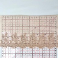 Dentelle fleurs pêches sur tulle pêche 19cm Dentelle fleurs pêches sur tulle pêche 19cm