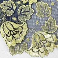 Dentelle fleurs citrons sur tulle bleu marine 17cm Dentelle fleurs citrons sur tulle bleu marine 17cm