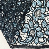 Dentelle macramé fleurs bleues sur noir 14cm Dentelle macramé fleurs bleues sur noir 14cm