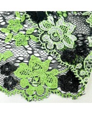 Dentelle fleurs néon vert sur tulle noir 21cm Dentelle fleurs néon vert sur tulle noir 21cm