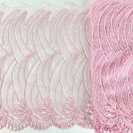 Dentelle vagues roses sur tulle rose 25.5cm