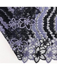 Dentelle vagues parmes sur tulle noir 22cm