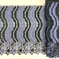 Dentelle vagues parmes sur tulle noir 22cm