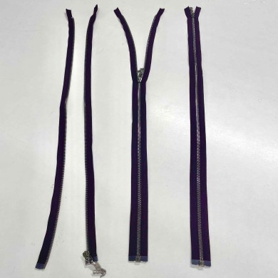 Fermeture fantaisie séparable violet foncé en métal 65cm