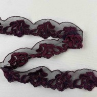 Dentelle noire bordeaux à ornements 3.5 cm