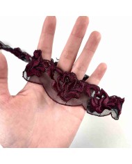 Dentelle noire bordeaux à ornements 3.5 cm