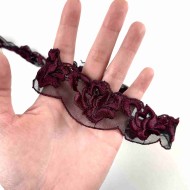 Dentelle noire bordeaux à ornements 3.5 cm