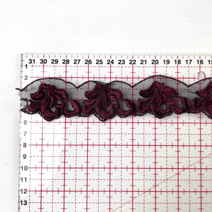 Dentelle noire bordeaux à ornements 3.5 cm