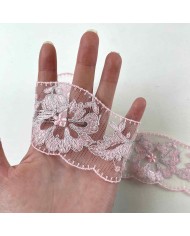 Dentelle rose à motifs floraux ajourés 5.5cm