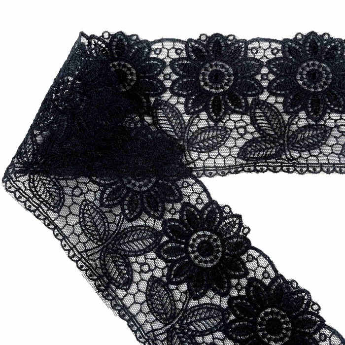Dentelle noire à motifs floraux ajouré 8 cm