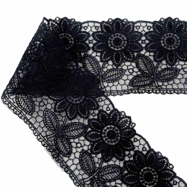 Dentelle noire à motifs floraux ajouré 8 cm Dentelle noire à motifs floraux ajouré 8 cm