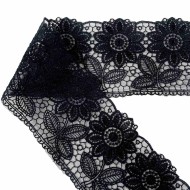 Dentelle noire à motifs floraux ajouré 8 cm