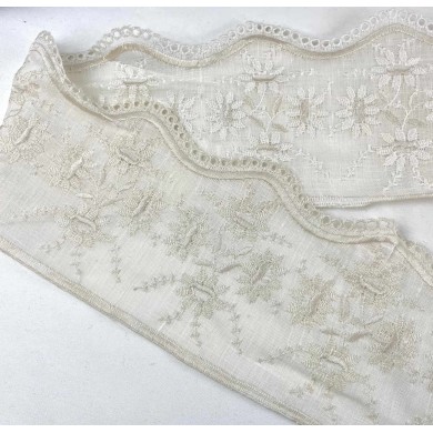 Dentelle broderie anglaise écru à fleurs 17cm