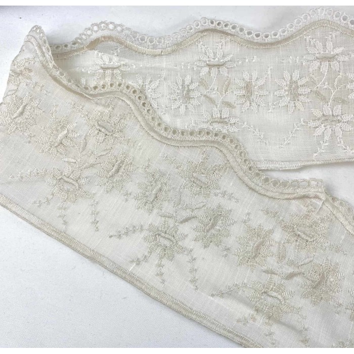 Dentelle broderie anglaise écru à fleurs 17cm