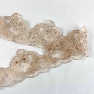 Dentelle beige à motifs floraux ajourés 6.5cm