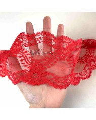 Dentelle rouge corail à motifs floraux ajourés 11 cm