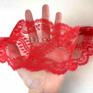 Dentelle rouge corail à motifs floraux ajourés 11 cm