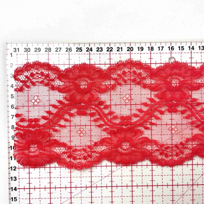 Dentelle rouge corail à motifs floraux ajourés 11 cm