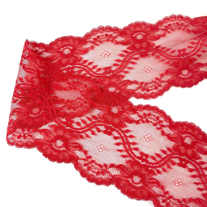 Dentelle rouge corail à motifs floraux ajourés 11 cm