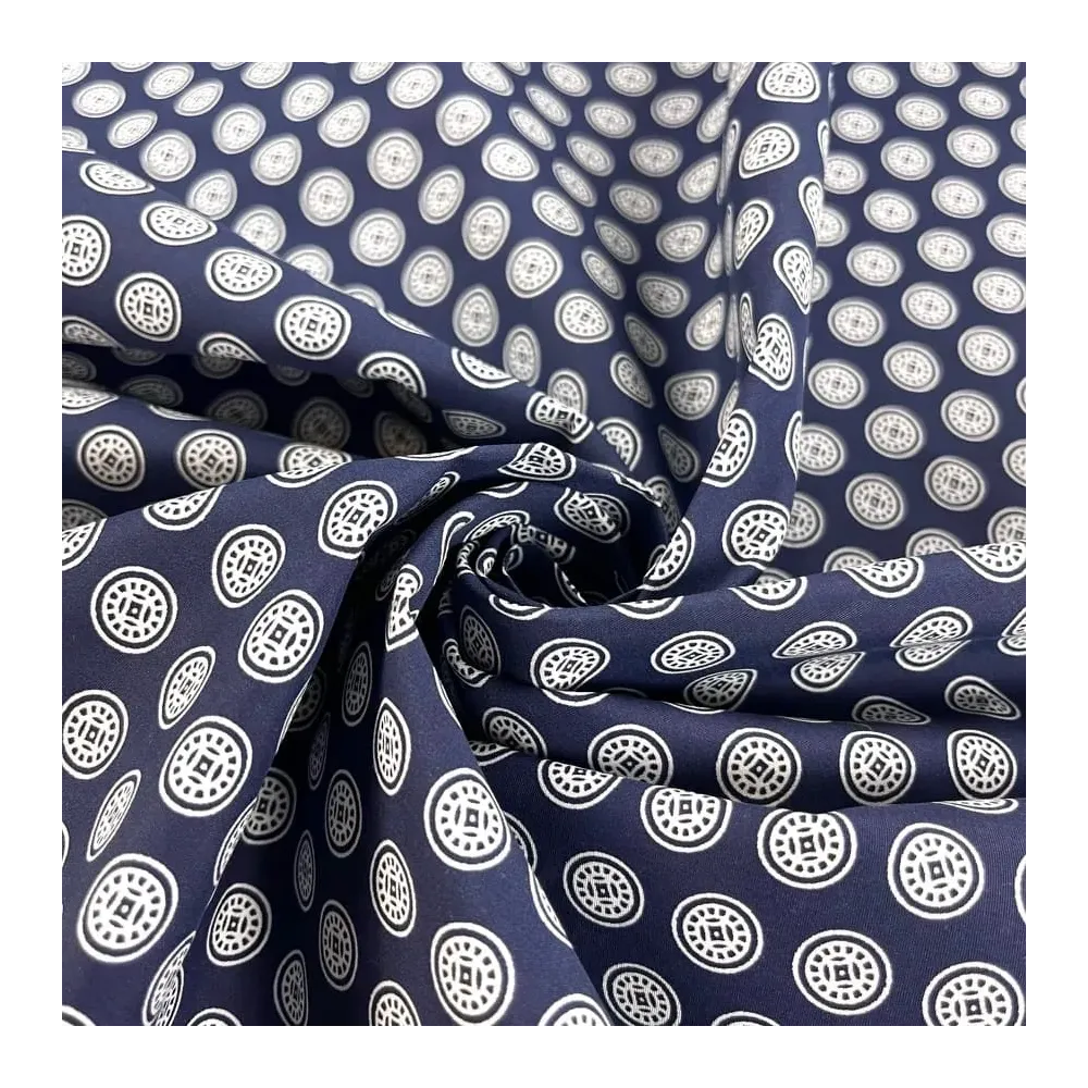 Tissu polyester bleu pièce asiatique ancien