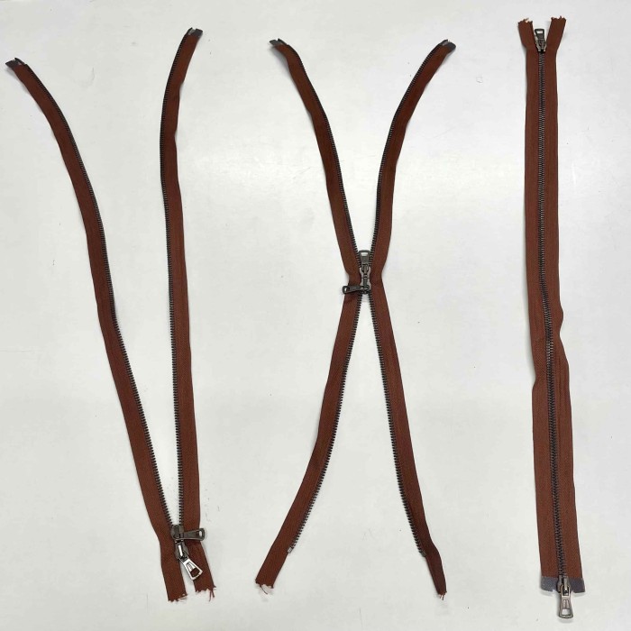 Fermeture séparable double curseur marron en métal 55cm