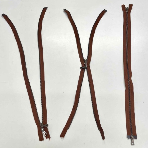 Fermeture séparable double curseur marron en métal 55cm Fermeture séparable double curseur marron en métal 55cm