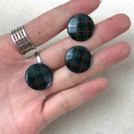 Bouton rond plastique écossais bijou vert  18mm