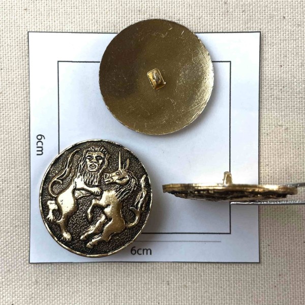 Bouton rond bijou cuivre lion licorne 40mm Bouton rond bijou cuivre lion licorne 40mm