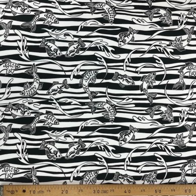 Tissu coton gabardine poisson noir blanc Tissu coton gabardine poisson noir blanc