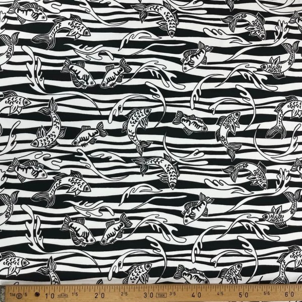 Tissu coton gabardine poisson noir blanc Tissu coton gabardine poisson noir blanc