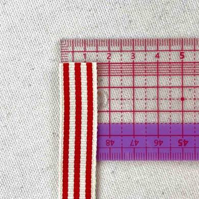 Galon rayure rouge écru 15 mm