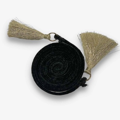 Cordon de serrage noir pompon or 1m