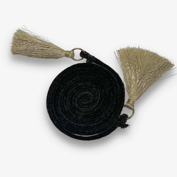 Cordon de serrage noir pompon or 1m Cordon de serrage noir pompon or 1m