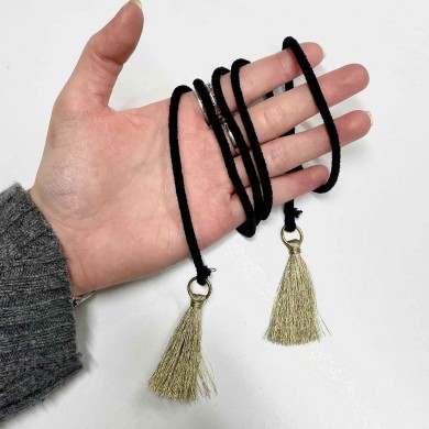 Cordon de serrage noir pompon or 1m