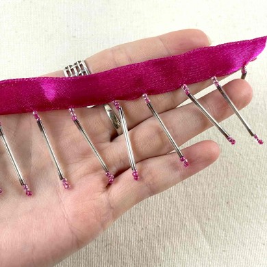 Galon à frange perles rose 5cm