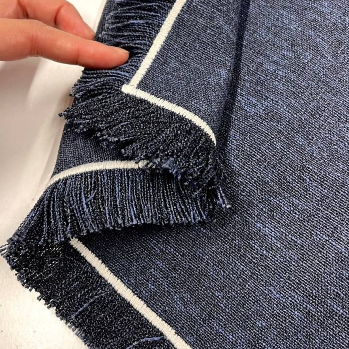 Housse de Coussin Bruges indigo frangé - Tissu d'éditeur Housse de Coussin Bruges indigo frangé - Tissu d'éditeur