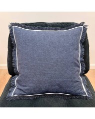 Housse de Coussin Bruges indigo frangé - Tissu d'éditeur Housse de Coussin Bruges indigo frangé - Tissu d'éditeur