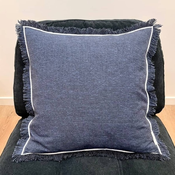 Housse de Coussin Bruges indigo frangé - Tissu d'éditeur